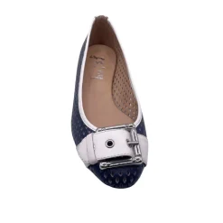 Waffle - Navy White Leather