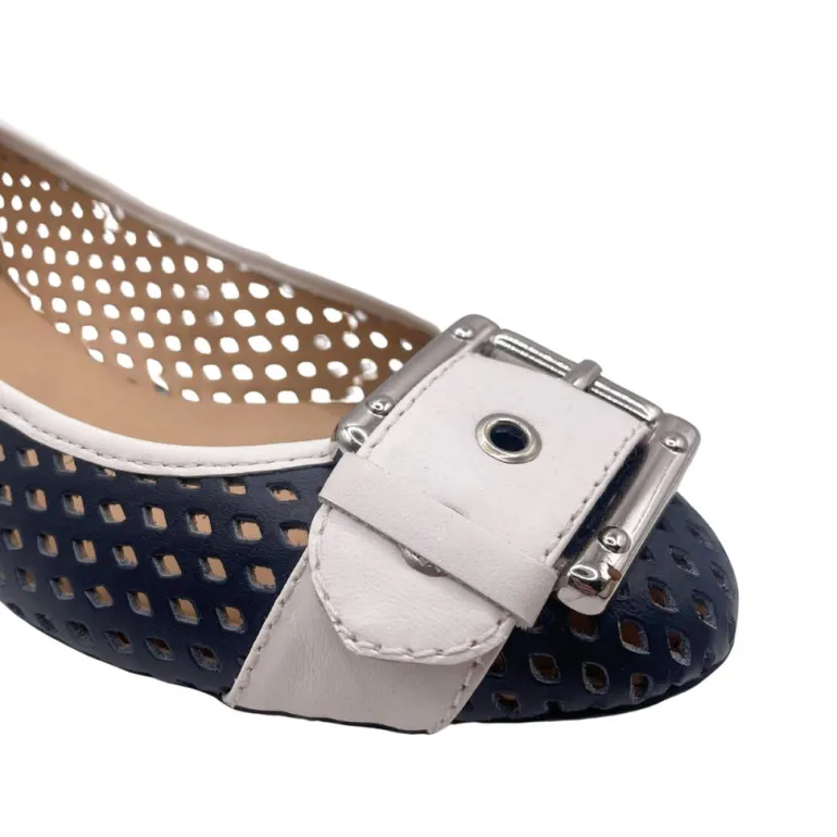 Waffle - Navy White Leather